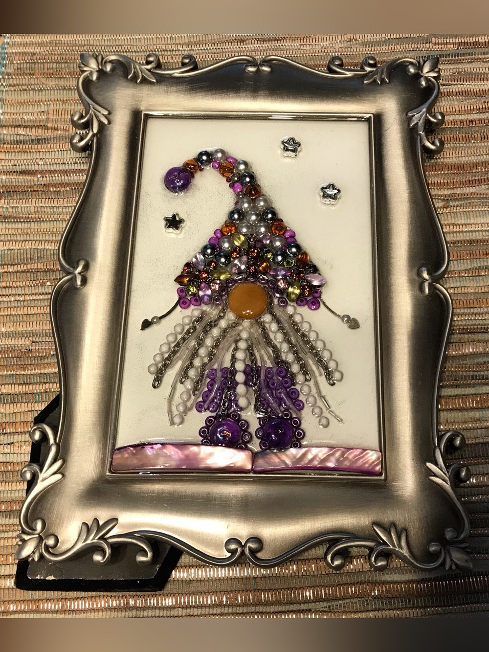 Handcrafted Purple Bling Beaded Gnome Art